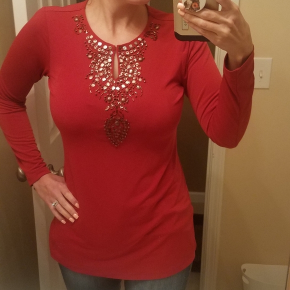 Susan Graver Liquid Knit Long Sleeve Sequin Tunic - Picture 2 of 10